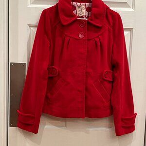 Tulle Red Hooded Swing Blazer Jacket Coat A Line Snap Closure Pleated Size Large